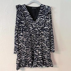 Zara TRF Collection Zebra Long Sleeve Ruffled V-Neck Dress